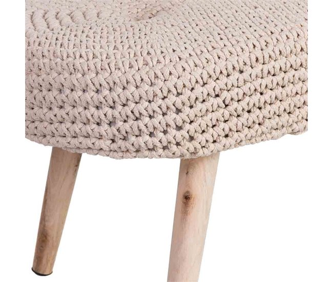 Banqueta de madera y algodón Beige