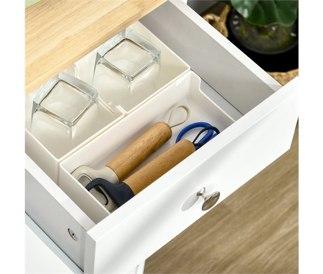 Aparador de Cocina MDF, Madera de Caucho HOMCOM 101 Blanco