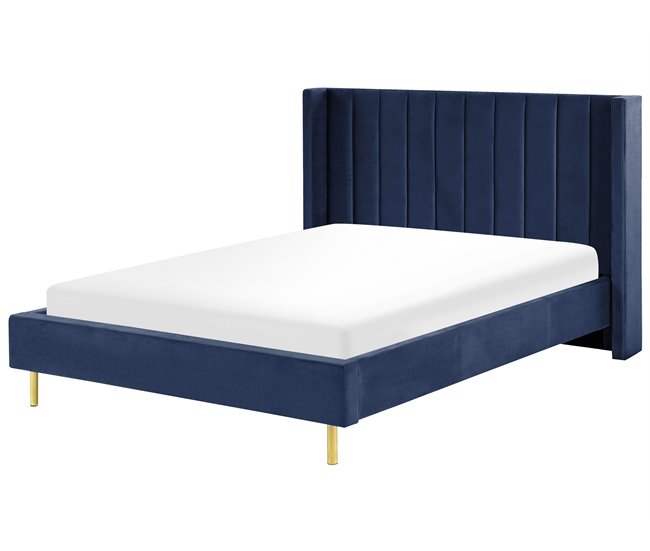 Beliani Cama Terciopelo VILLETTE 165x222 Azul Marino