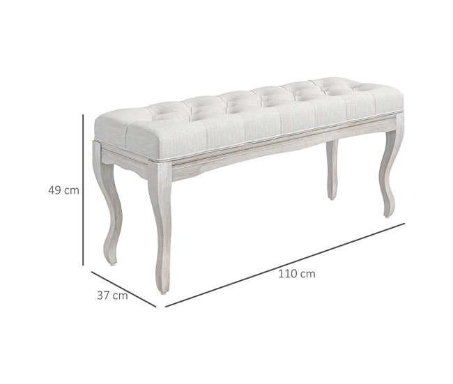 Banco de Cama Poliéster, Madera de Caucho HOMCOM Crudo