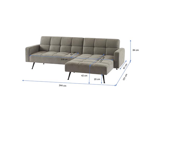 Chaise longue con cama FLO reversible 3 plazas gris Gris