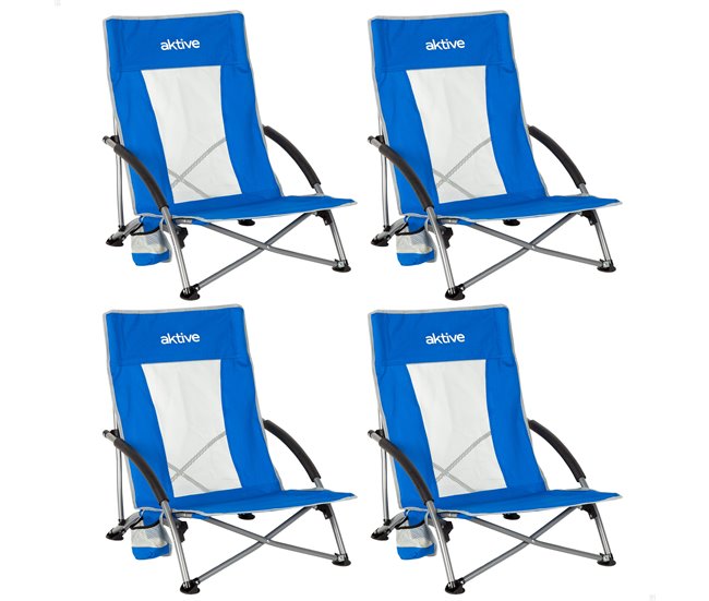 Aktive Pack 4 sillas plegables playa con bolsillo Azul