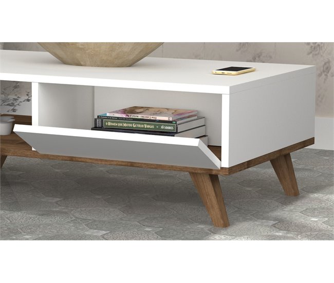 Mesa de centro GLIN color blanco y nogal Blanco