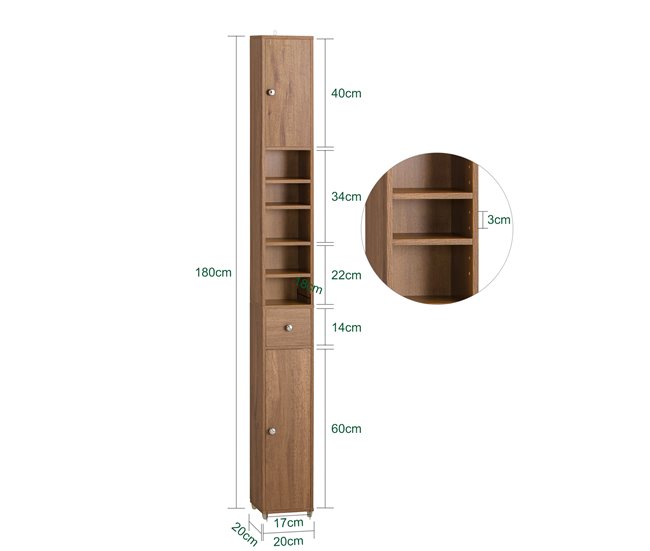 Armario alto de Baño con 2 Puertas 1 Cajón BZR34-PF SoBuy 20 Marron