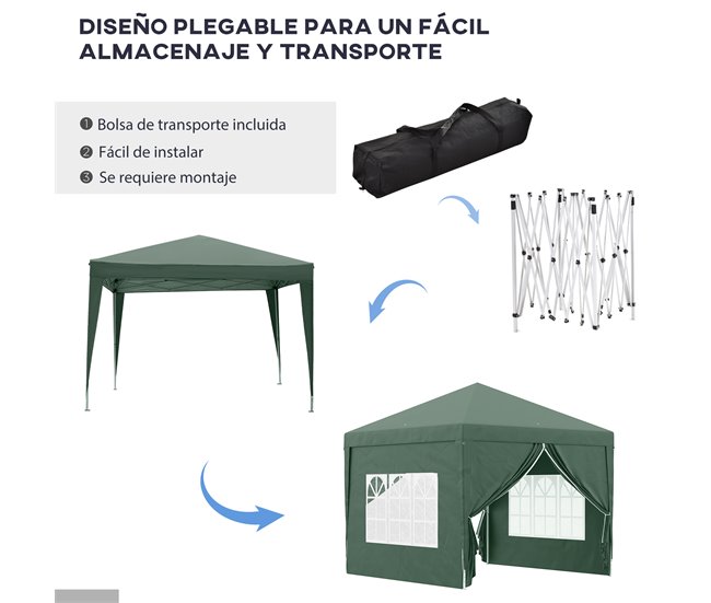 Carpa Plegable Tela Oxford, Acero Outsunny 295x295 Verde