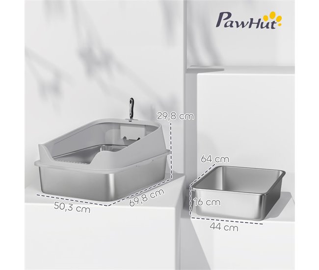Arenero para Gatos Acero Inoxidable, PP PawHut Gris