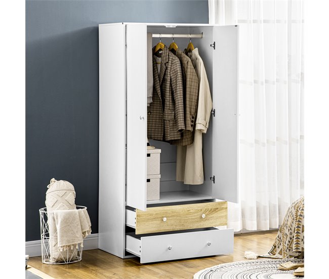Armario de Ropa Melamina de Madera HOMCOM Blanco
