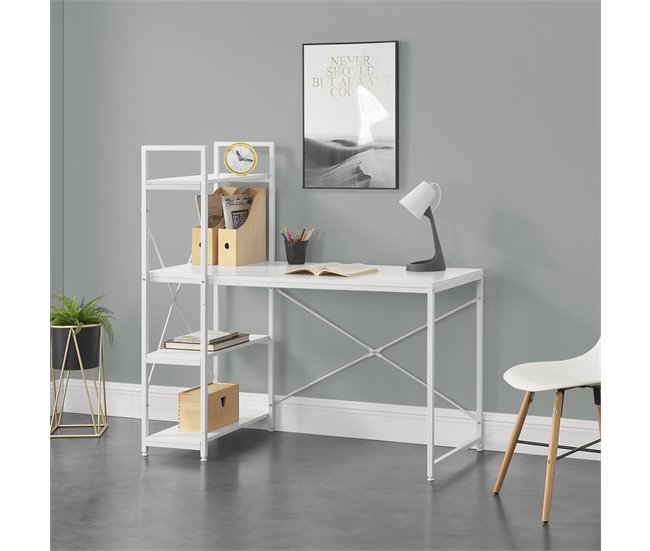 Mesa Escritorio Stavanger con 4 estantes Metal/Aglomerado 120x64 Blanco