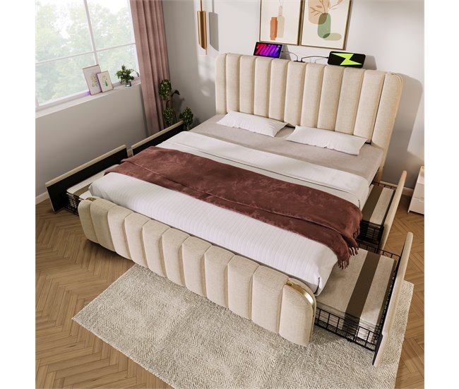 Camas de matrimonio 188x215 Beige