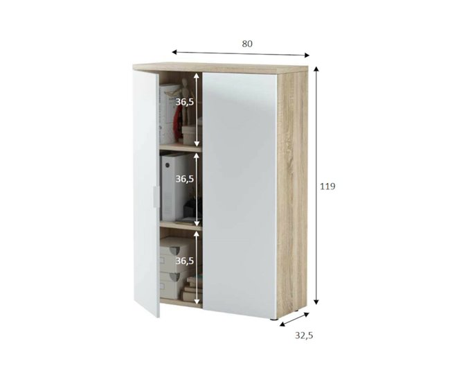Armario multiusos 2 puertas efecto madera Roble