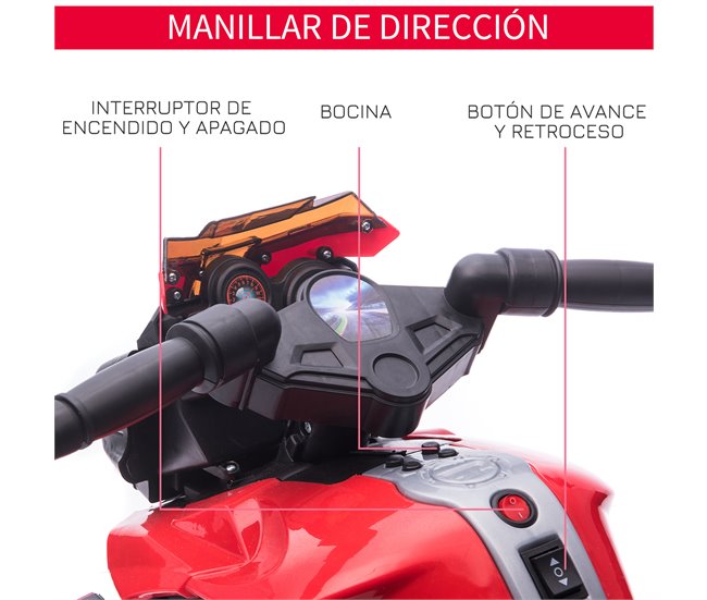 Moto Eléctrica Infantil PP, Metal HOMCOM Rojo