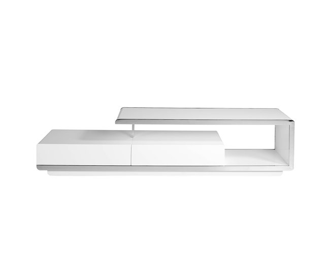 Mueble TV madera blanco y base acero cromado Blanco
