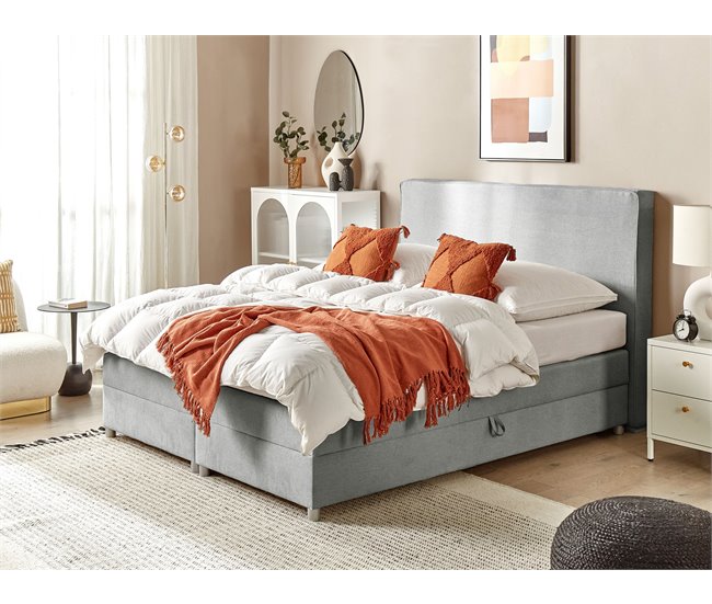 Beliani Cama continental Poliéster MINISTER 168x209 Gris Claro
