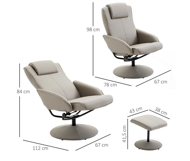 Sillón Relax Cuero sintético, Esponja, Acero HOMCOM Gris
