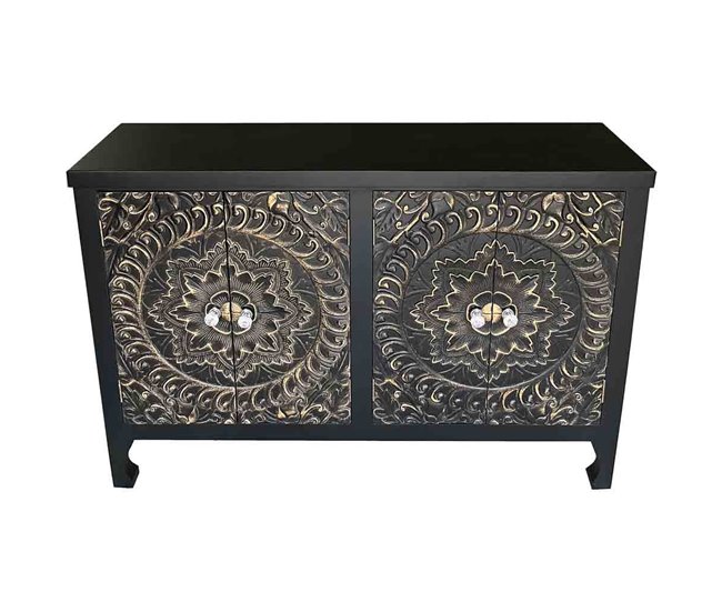 Aparador de madera de 4 puertas Negro