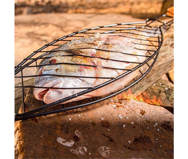 WELL HOME - Parrilla Grill para pescado mango de madera Negro