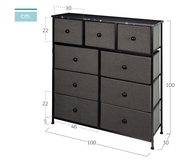 Max Home Cómoda 9 cajones de tela 100 Negro