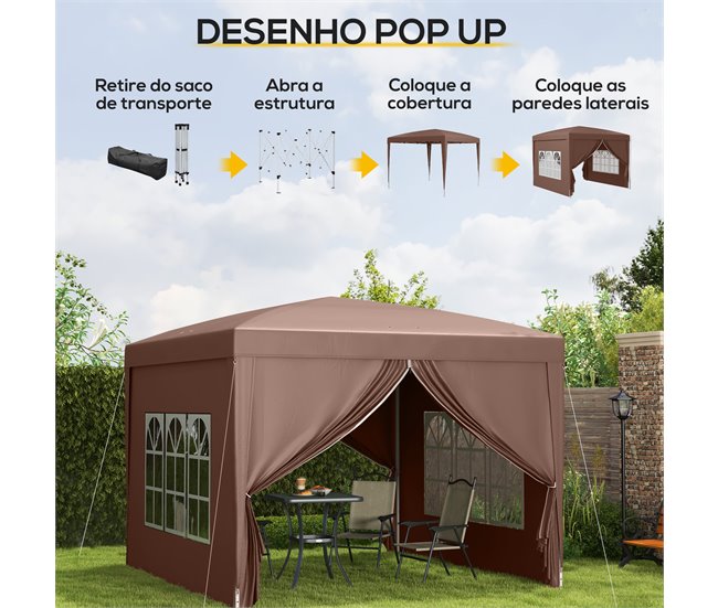 Carpa Plegable Acero, Tela Oxford Outsunny Marron