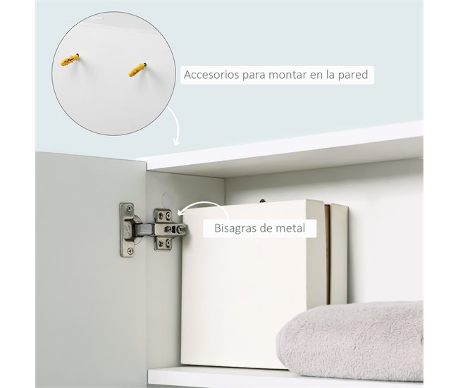 Armario de Baño con Espejo Melamina de Madera y Vidrio kleankin 60 Blanco