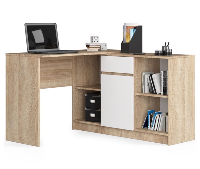 Escritorio esquinero B17 AKORD con 1 cajon 120x126 Blanco/ Madera