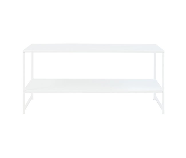 Mesa de centro Ruokolahti con estante acero [en.casa] 43x102 Blanco