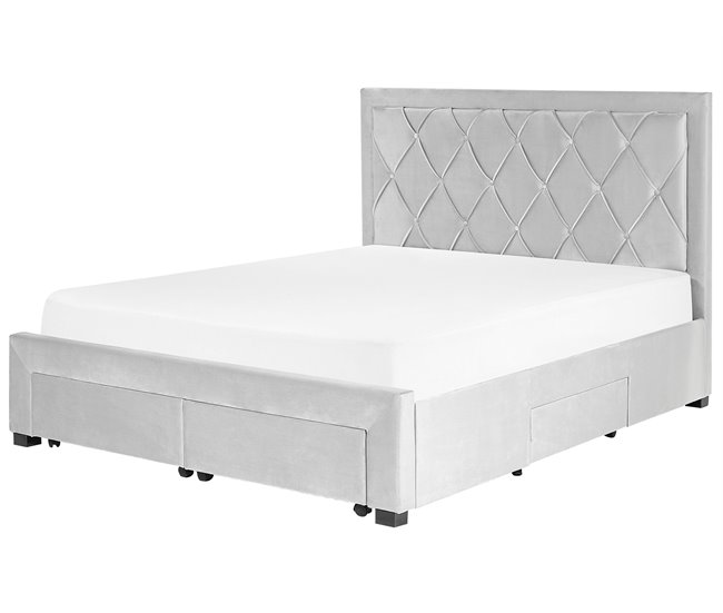 Beliani Cama con almacenaje Terciopelo LIEVIN 165x217 Azul Marino