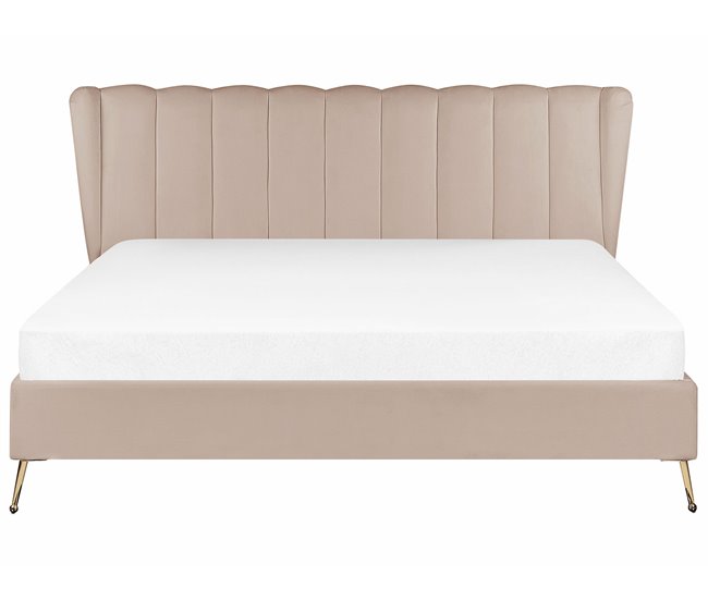 Beliani Cama con somier Terciopelo MIRIBEL 207x218 Beige