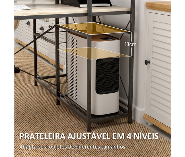 Escritorio con Estantería Melamina de Madera, Acero HOMCOM Marron