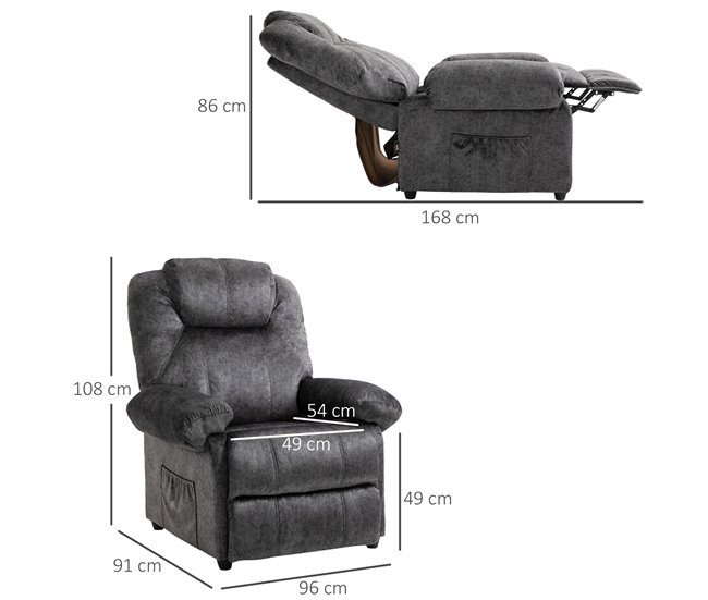 Sillón Relax Reclinable Poliéster, Espuma, Metal HOMCOM Negro