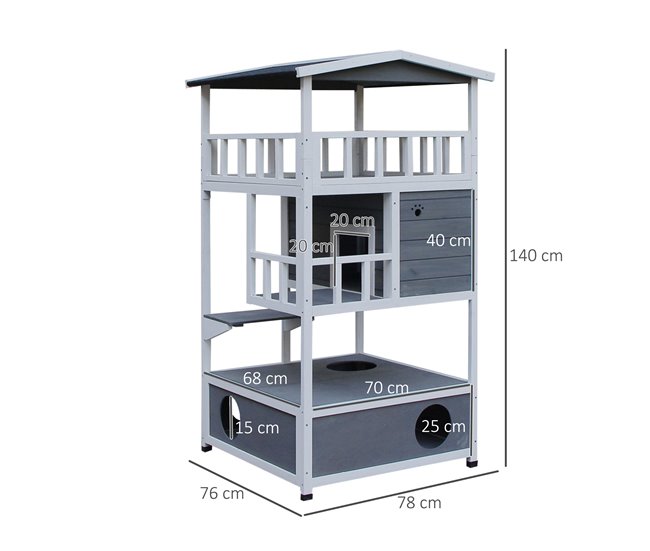 Caseta para Gatos Madera de Abeto PawHut Multicolor