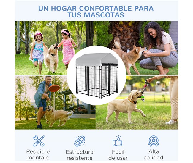 Perrera de Exterior Metal, PE PawHut Negro