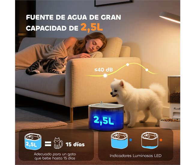 Conjunto Comedero Fuente ABS, Acero Inoxidable 201 PawHut Blanco