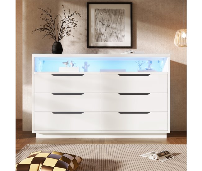 Cómoda de panel de partículas con 6 cajónes y 1 hueco Blanco