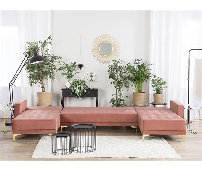 Beliani Sofá modular Terciopelo ABERDEEN Rosa