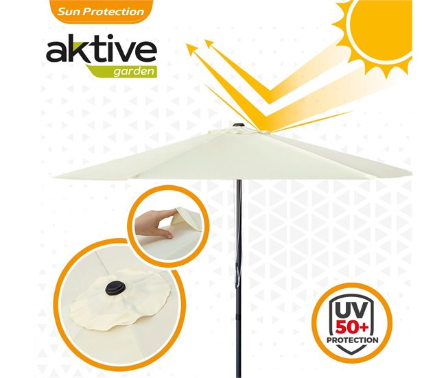 Sombrilla para jardín hexagonal Ø300 cm c/sistema de doble polea Aktive Crema