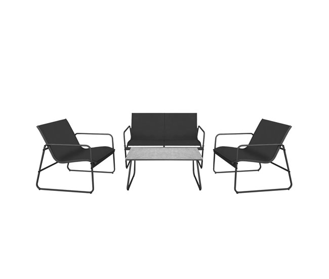 Acomoda Textil – Jardín Sofá + 2 Sillones + Mesa (4 Piezas) Negro