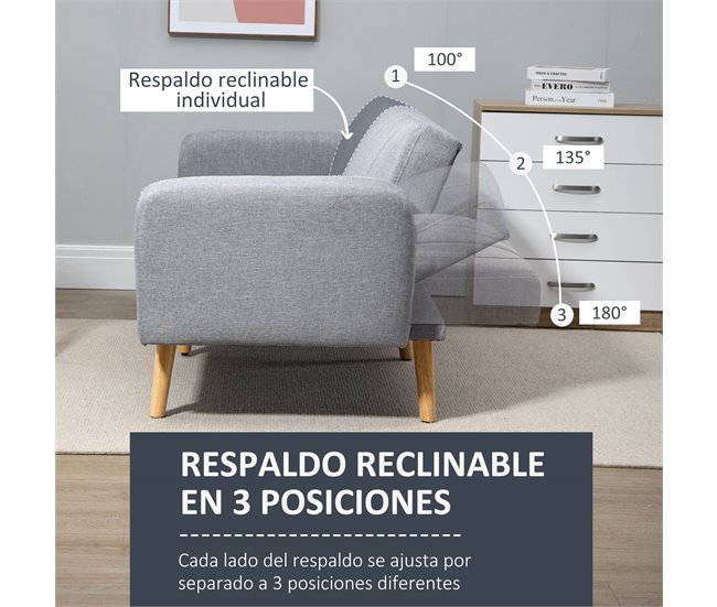 Sofá Cama de 2 Plazas Poliéster, Espuma, Madera de Caucho HOMCOM Gris