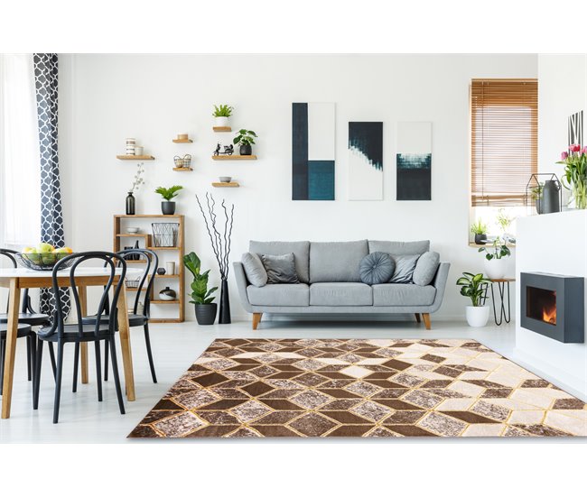 Alfombra MEFE moderna B400 Cubo Geométrico 3D Structural 160x220 Beige