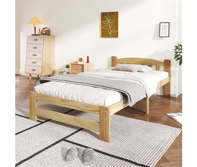 Cama individual de madera maciza Natural