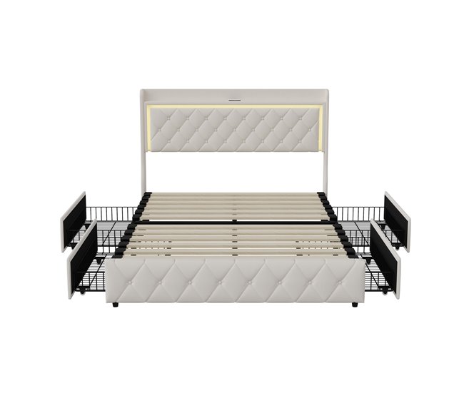 Cama LED, puertos USB, elevación gas Beige