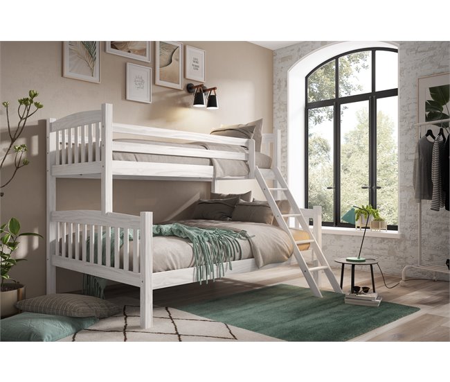 Litera Infantil de Matrimonio Triple de Madera Maciza Blanco