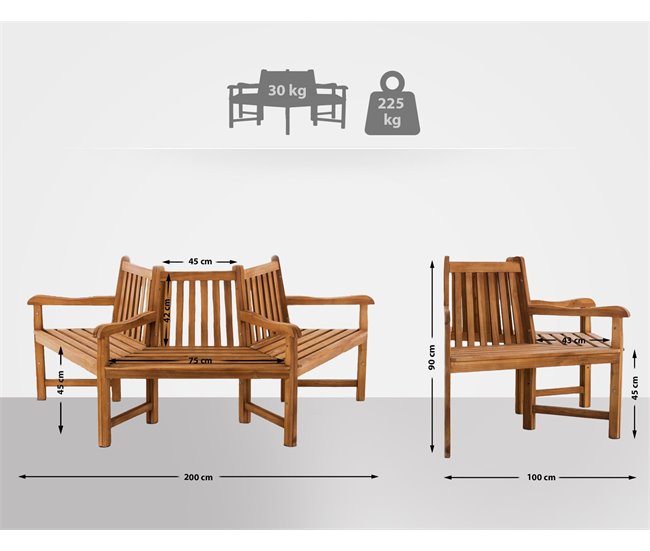 Banco de jardín - Kenna - Madera 200x100 Marron
