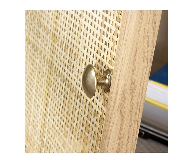 Mesita de noche con rejilla de ratán natural Madera