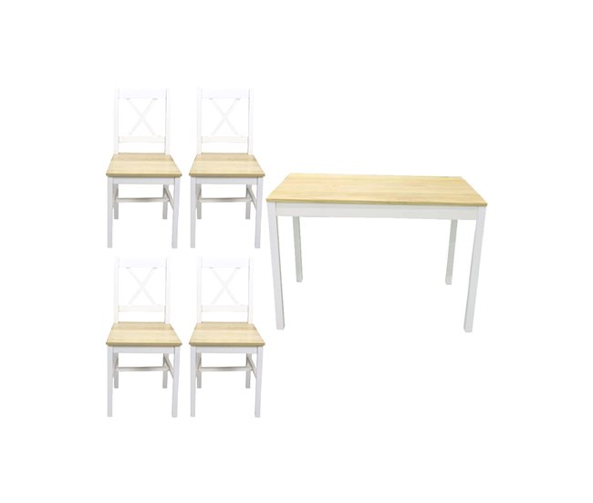 Conjunto de mesa con 4 sillas VERSALLES Natural/ Blanco