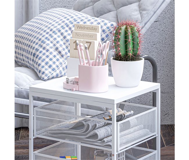 Carrito de Almacenamiento Melamina de Madera, Acero HOMCOM Blanco