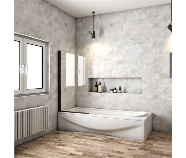 Mampara de Bañera Abatible,Vidrio Templado 6mm,Altura 140cm Blanco/ Gris