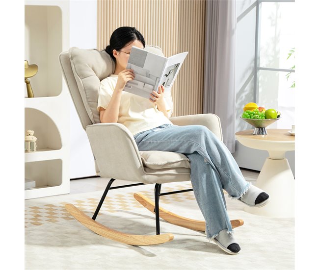 Silla Mecedora Chenilla, Espuma HOMCOM, hogar - sofás y butacas Crudo