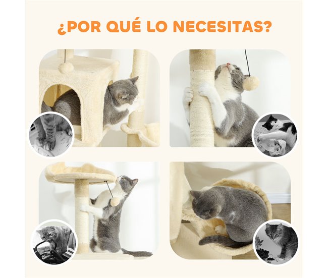 Árbol para Gatos Aglomerado de Madera, Felpa PawHut Crudo