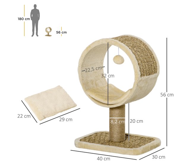Árbol para Gatos Aglomerado de Madera, Felpa, Yute y Algas PawHut Beige