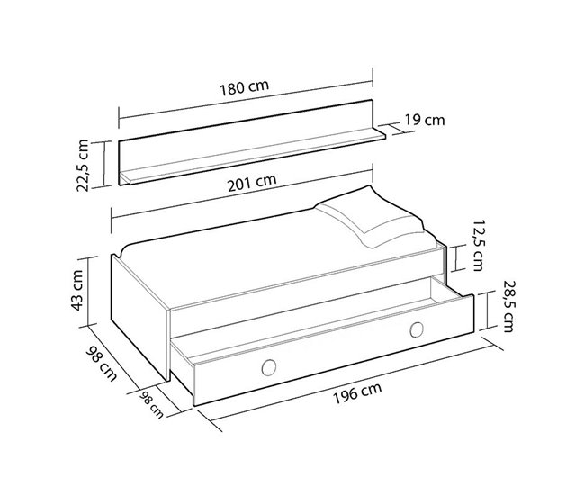 Cama doble juvenil con estante Snuba Turquesa